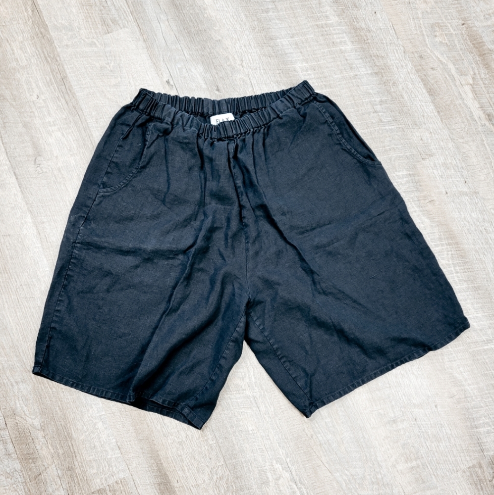 FLAX by Jeanne Englehart solid black linen shorts